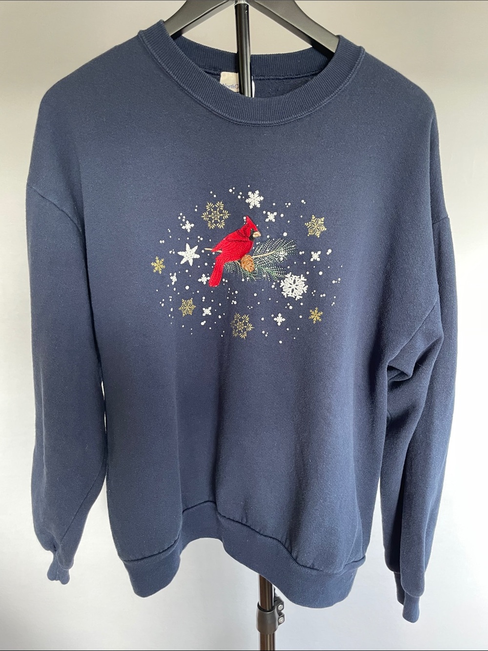 NorthCrest Vintage Cardinal Embroidered Sweatshirt XL Navy Bird Crewneck